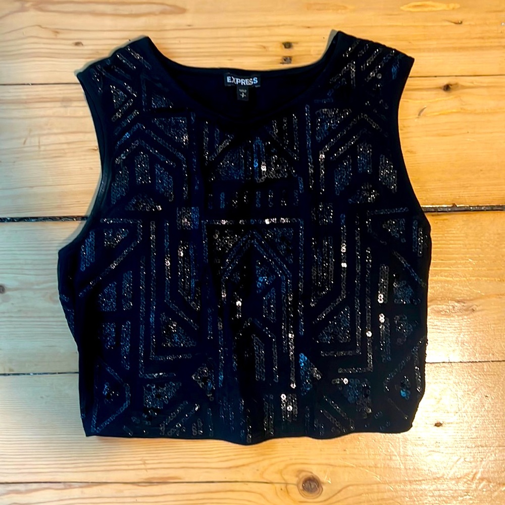 Express sequined black crop top